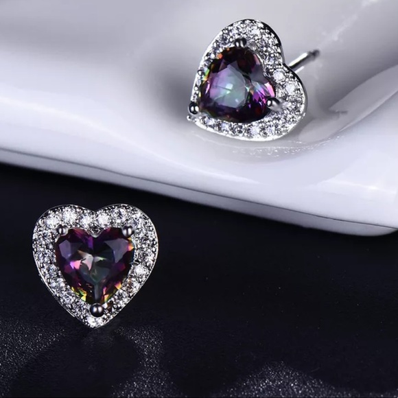 Mystic Heart Shaped Sapphire Stud Earrings - Picture 2 of 3